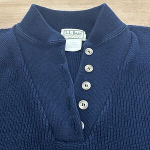 Vintage LL Bean Henley Fisherman Sweater Women's Large L Navy Knit 90's USA